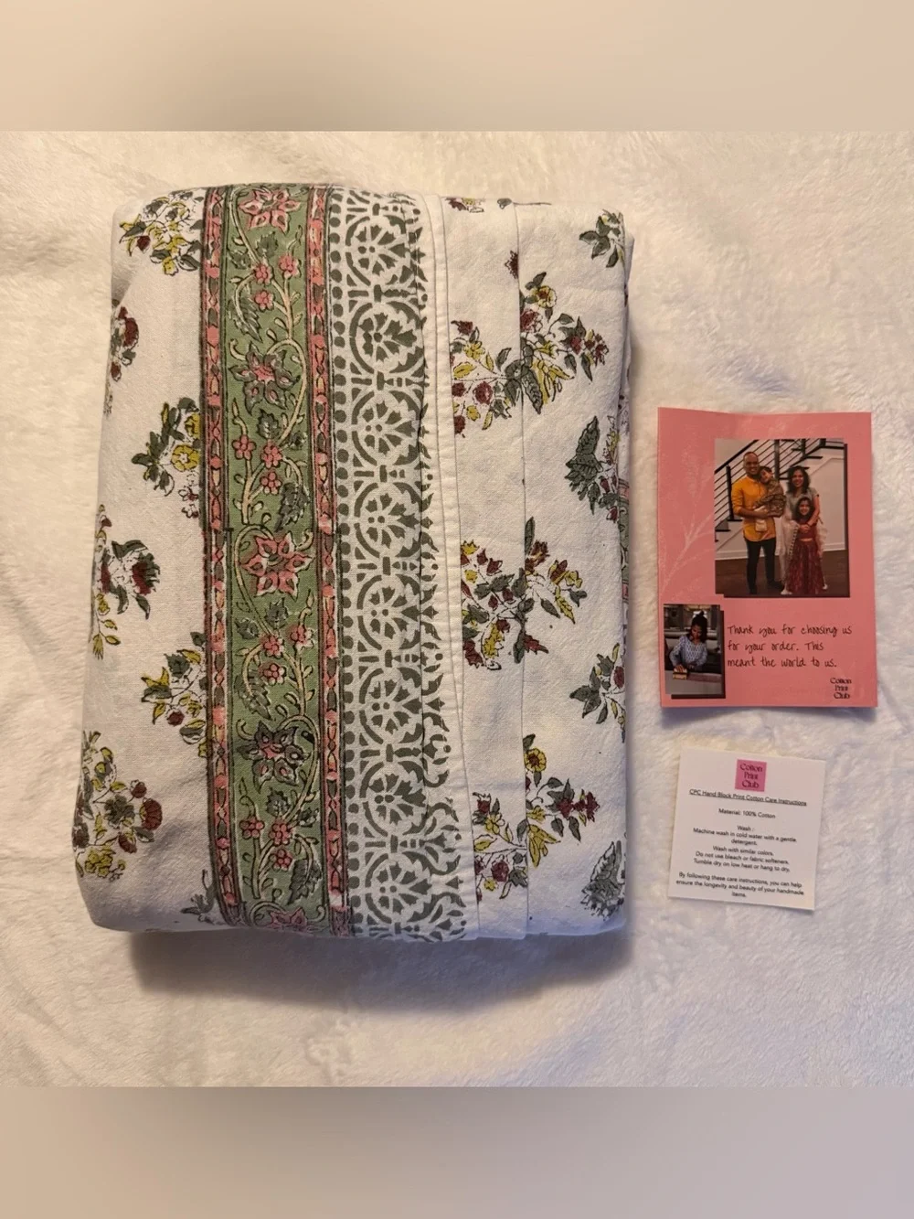 CPC Block Print Tablecloth Fall Green 140